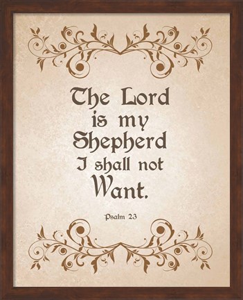 Framed Psalm 23 The Lord is My Shepherd - Brown Print