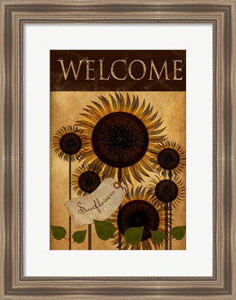 Framed Sunflowers Welcome Print