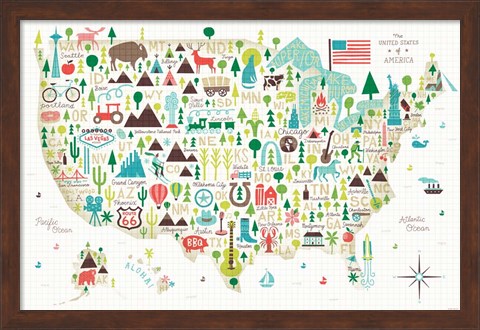 Framed Illustrated USA Print