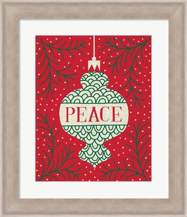 Framed Jolly Holiday Ornaments Peace Print