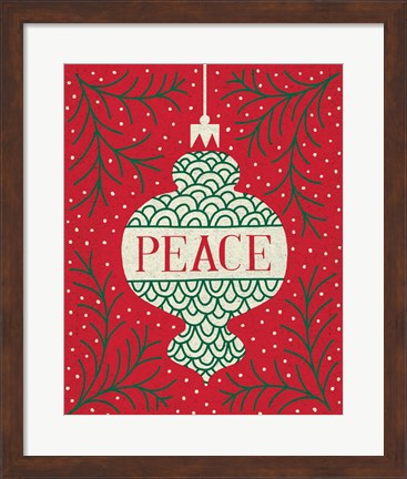 Framed Jolly Holiday Ornaments Peace Print