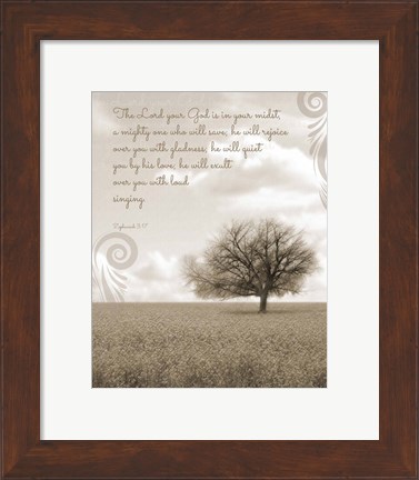 Framed Zephaniah 3:17 The Lord Your God (Grey Landscape) Print