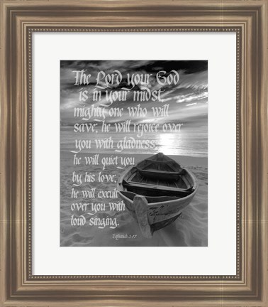 Framed Zephaniah 3:17 The Lord Your God (Beach Black &amp; White) Print