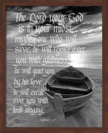 Framed Zephaniah 3:17 The Lord Your God (Beach Black &amp; White) Print