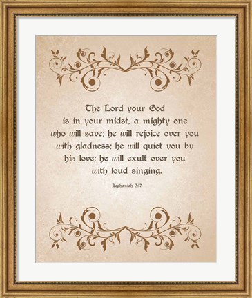 Framed Zephaniah 3:17 The Lord Your God (Brown) Print