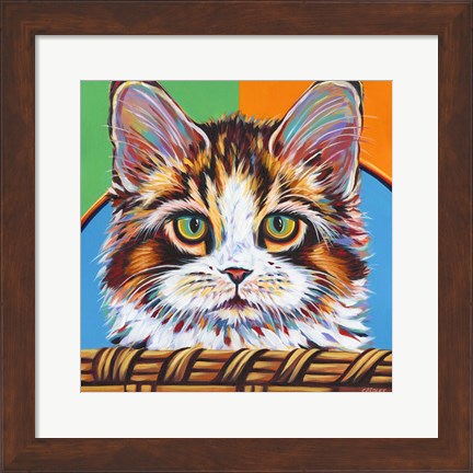 Framed Kitten in Basket II Print