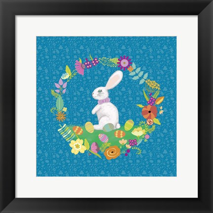 Framed Bunny Wreath II Print