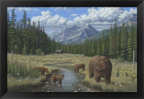 Framed Checking Things  Out - Grizzlies Print