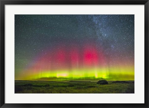 Framed Aurora borealis above Grasslands National Park in Saskatchewan, Canada Print