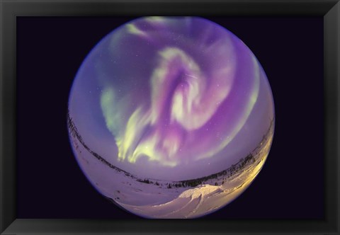 Framed Fish-eye Lens view of an Aurora Borealis in Churchill, Manitoba, Canada Print