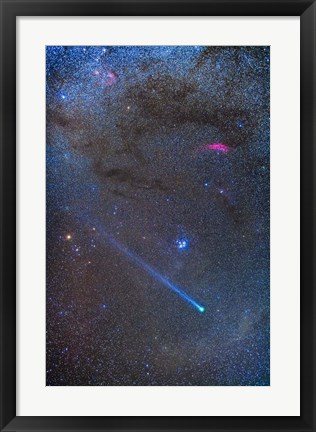 Framed Comet Lovejoy&#39;s long ion tail in Taurus Print