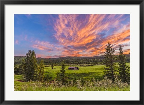 Framed Sunset over a Log Cabin Print