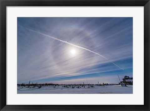 Framed Ice crystal Lunar Halo around the Gibbous Moon Print