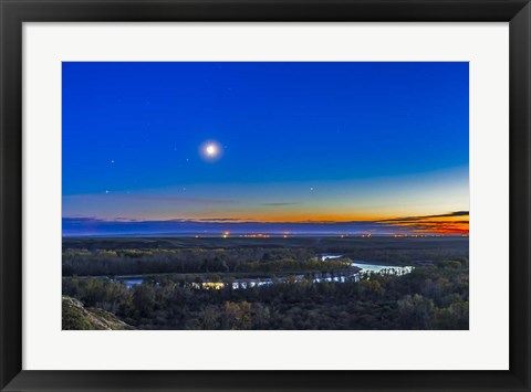 Framed Moon with Antares, Mars and Saturn over Bow River in Alberta, Canada Print