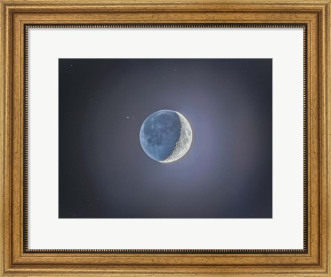 Framed Crescent moon with Earthshine Print