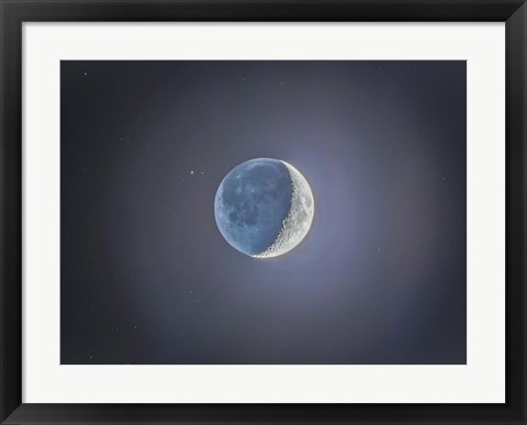 Framed Crescent moon with Earthshine Print