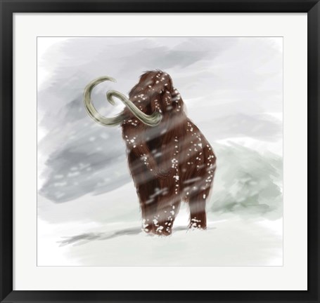 Framed Mammuthus Primigenius walking through a Blizzard Print