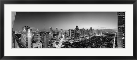 Framed Elevated view of skylines in a city, Makati, Metro Manila, Manila, Philippines Print