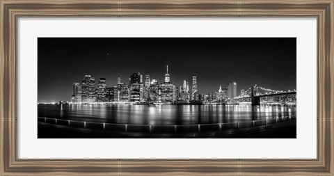 Framed Illuminated  Manhattan Skyline, New York City Print