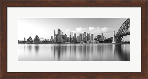 Framed Sydney Harbour Bridge and skylines at dusk, Sydney, New South Wales, Australia Print