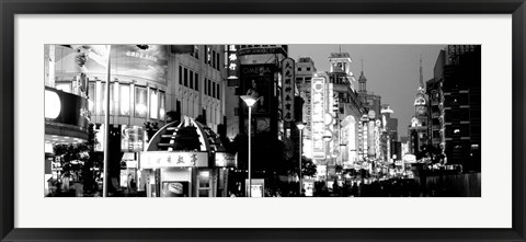 Framed Signboards in a street lit up at dusk, Nanjing Road, Shanghai, China Print