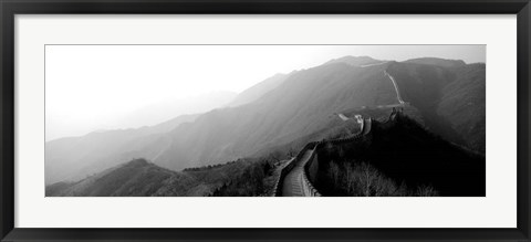 Framed High angle view of the Great Wall Of China, Mutianyu, China BW Print