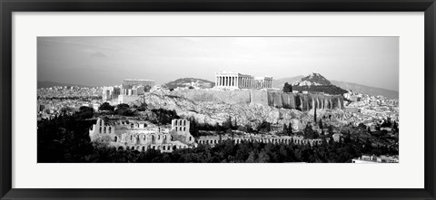 Framed High angle view of buildings in a city, Acropolis, Athens, Greece BW Print