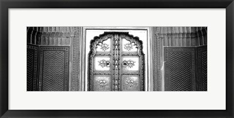 Framed Close-up of a closed door of a palace, Jaipur City Palace, Jaipur, Rajasthan, India BW Print