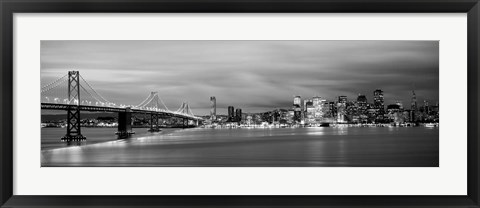 Framed Bay Bridge lit up at dusk, San Francisco, California Print