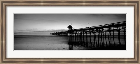 Framed Silhouette of a pier, San Clemente Pier, Los Angeles County, California BW Print