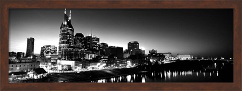 Framed Skylines at night along Cumberland River, Nashville, Tennessee Print