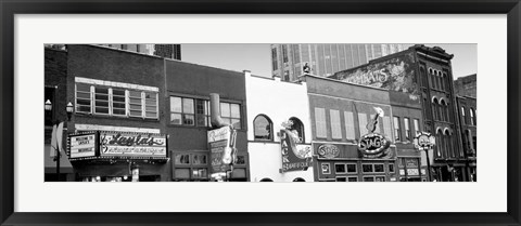 Framed Neon signs on buildings, Nashville, Tennessee BW Print