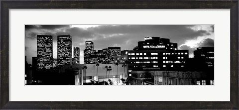 Framed Building lit up at night in a city, Century City, Beverly Hills, California Print