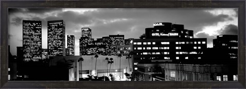 Framed Building lit up at night in a city, Century City, Beverly Hills, California Print