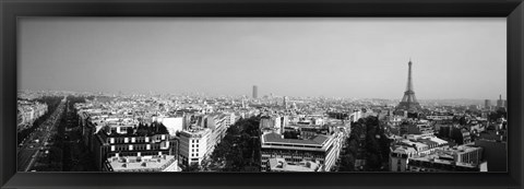 Framed High angle view of a cityscape, Paris, France BW Print