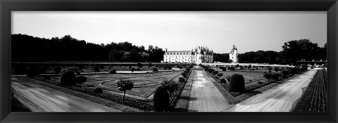 Framed Formal garden in front of a castle, Chateau De Chenonceaux, Loire Valley, France Print