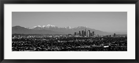 Framed High angle view of a city, Los Angeles, California BW Print