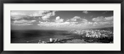 Framed Skyscrapers at the waterfront, Honolulu, Oahu, Hawaii Islands Print