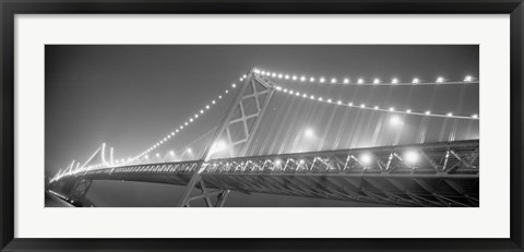 Framed Suspension bridge lit up at night, Bay Bridge, San Francisco, California Print