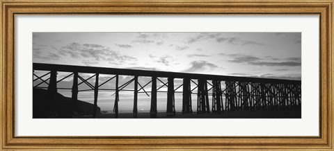 Framed Silhouette of a railway bridge, Fort Bragg, California Print