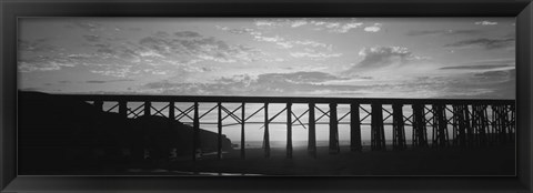 Framed Silhouette of a railway bridge, Pudding Creek Bridge, Fort Bragg, California Print