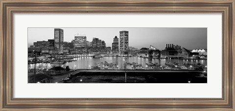 Framed Inner Harbor, Baltimore, Maryland BW Print