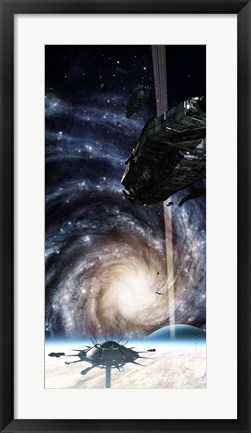 Framed Spacecraft arrives at the Docking Atation on an enormous Gas Giant Print