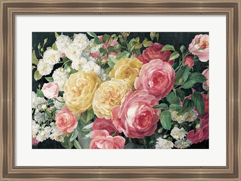 Framed Antique Roses on Black Print