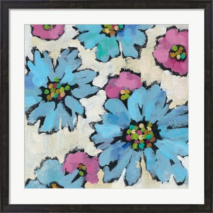 Framed Graphic Pink and Blue Floral II Print