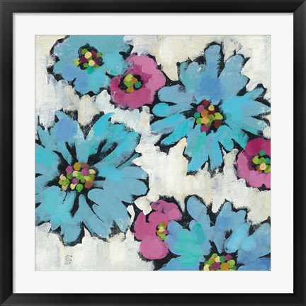 Framed Graphic Pink and Blue Floral III Print