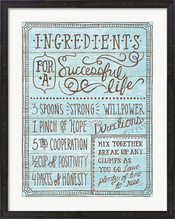 Framed Ingredients For Life I Blue Print