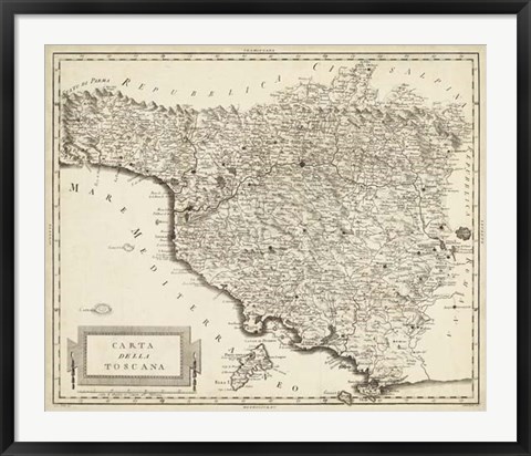 Framed Antique Map of Tuscany Print