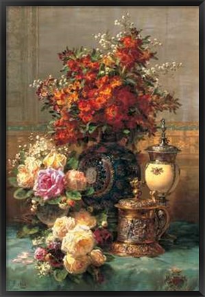 Framed Jean-baptiste Robie - Fleurs Sur une Table Print