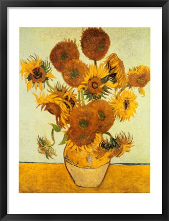 Framed Vase with Fifteen Sunflowers, c.1888 Print